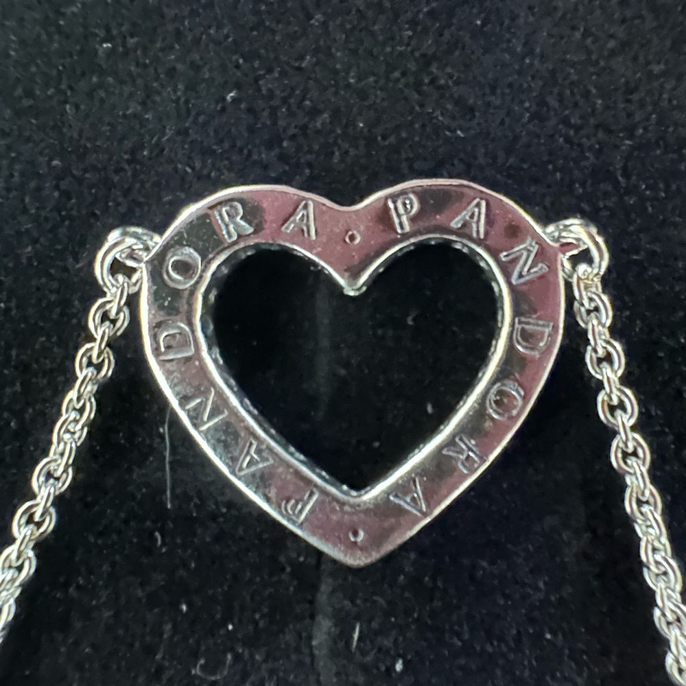 Pandora Silver Sparkling Open Heart Necklace - Picture 3 of 6